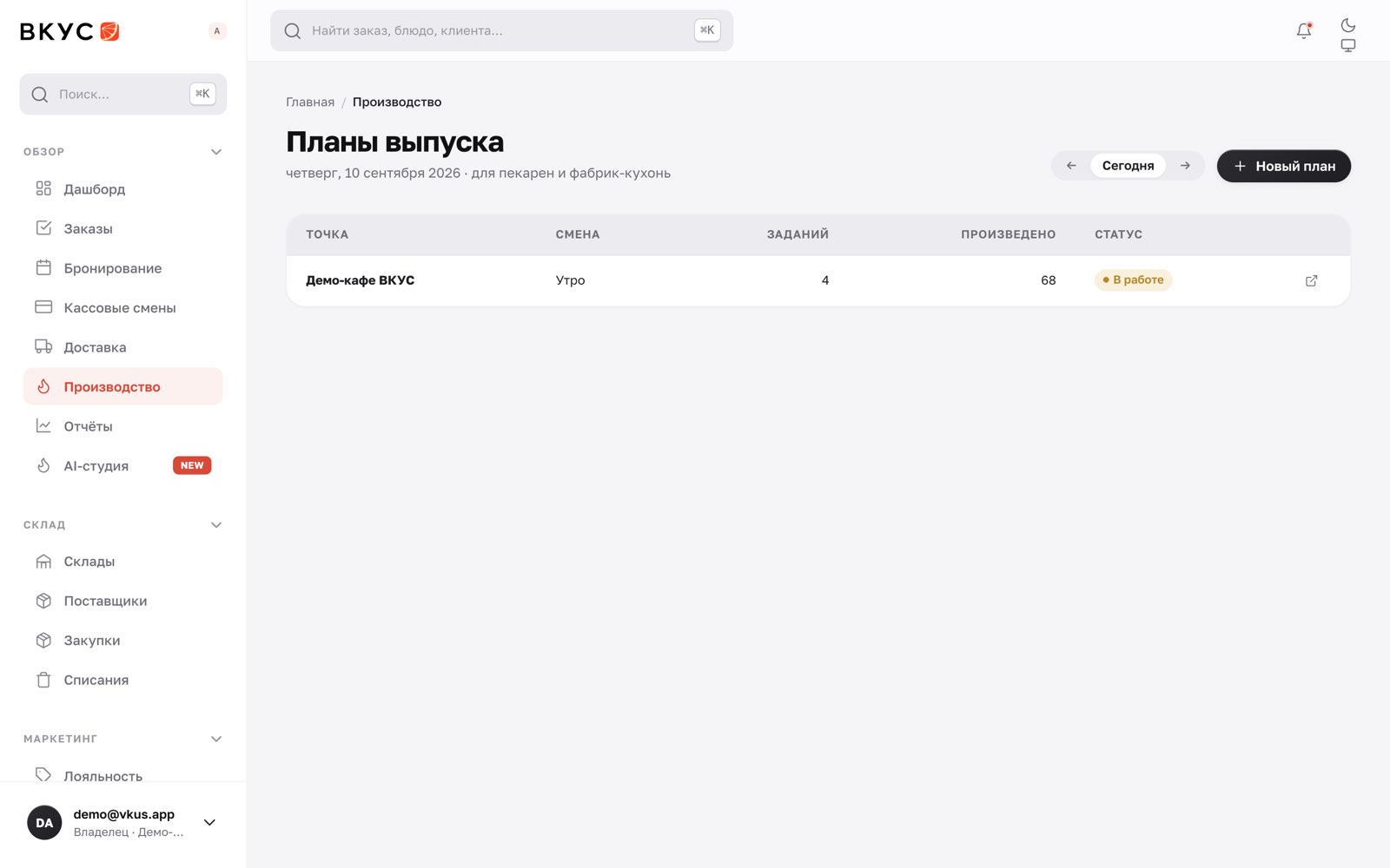 Планы выпуска на день по сменам